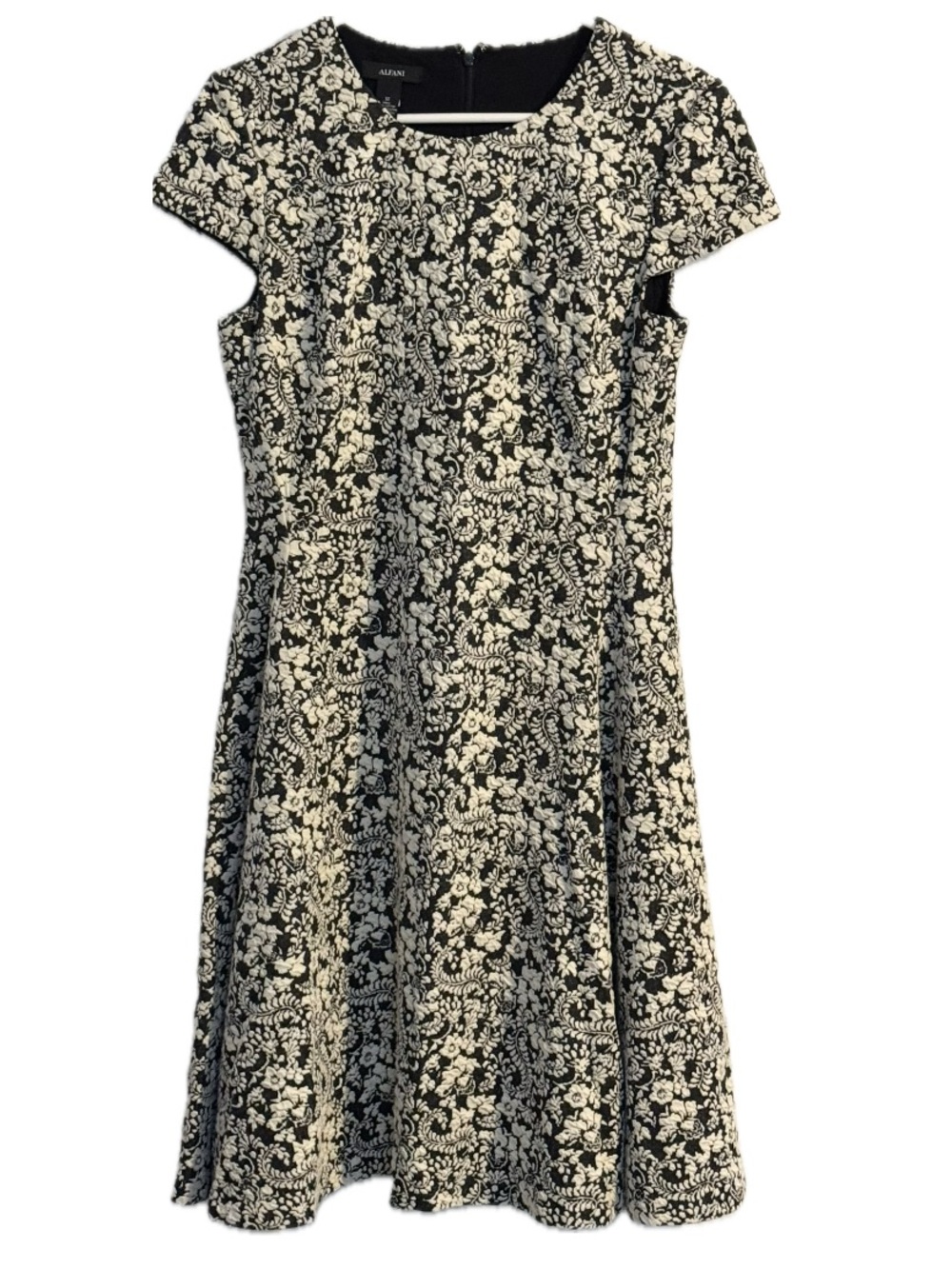 Alfani Black & White Floral Lace Look Fit & Flare Dress Size 12